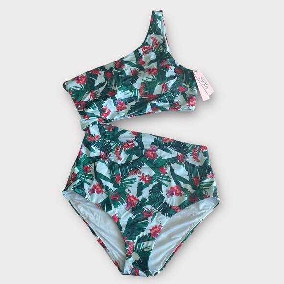 Victoria’s Secret Blue Palm Monokini Size Medium Floral Palms Removable Padding